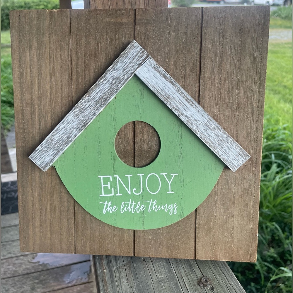 Green Birdhouse Wall Decor - "Enjoy the Little Things"